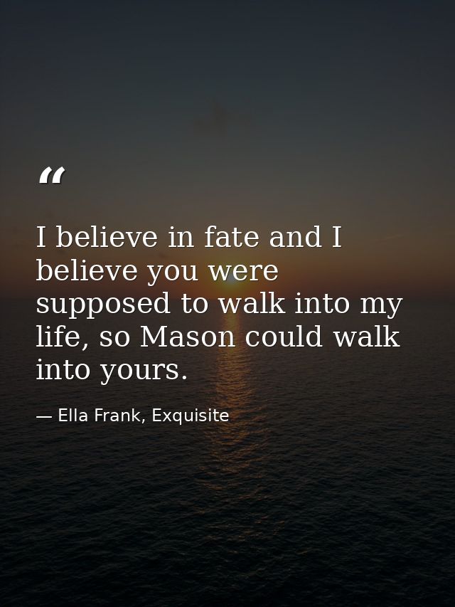 I believe in fate and I believe you were supposed to walk into my life, so Mason could walk into yours. — Ella Frank, Exquisite
