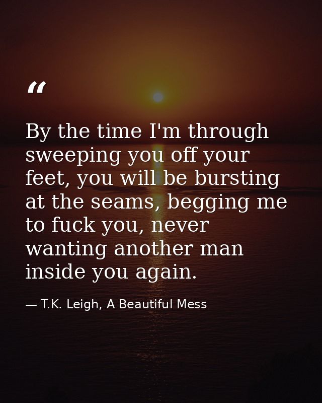 By the time I'm through sweeping you off your feet, you will be bursting at the seams, begging me to fuck you, never wan — T.K. Leigh, A Beautiful Mess