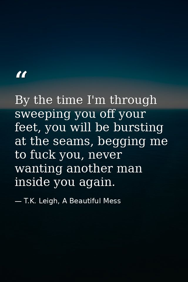 By the time I'm through sweeping you off your feet, you will be bursting at the seams, begging me to fuck you, never wan — T.K. Leigh, A Beautiful Mess