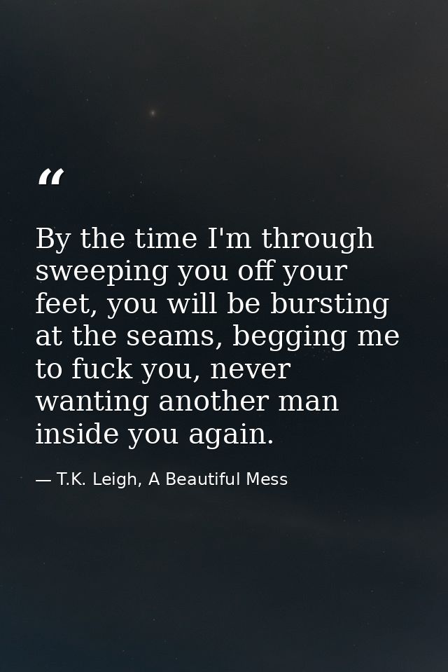 By the time I'm through sweeping you off your feet, you will be bursting at the seams, begging me to fuck you, never wan — T.K. Leigh, A Beautiful Mess