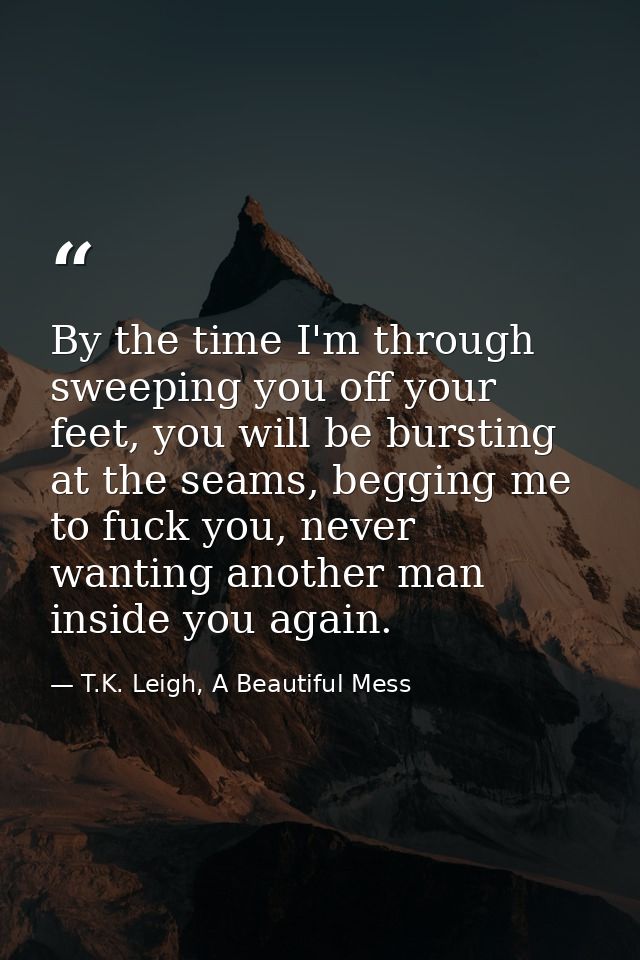 By the time I'm through sweeping you off your feet, you will be bursting at the seams, begging me to fuck you, never wan — T.K. Leigh, A Beautiful Mess