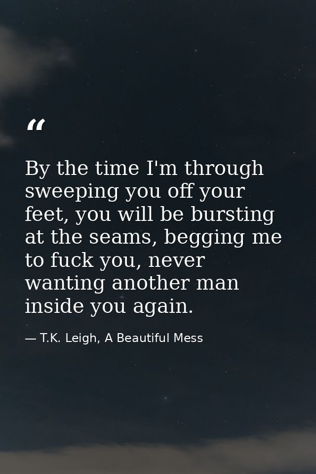 By the time I'm through sweeping you off your feet, you will be bursting at the seams, begging me to fuck you, never wan — T.K. Leigh, A Beautiful Mess