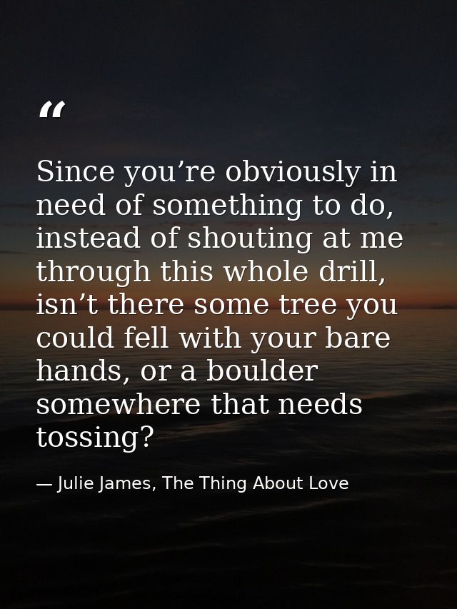 Since you’re obviously in need of something to do, instead of shouting at me through this whole drill, isn’t there some  — Julie James, The Thing About Love