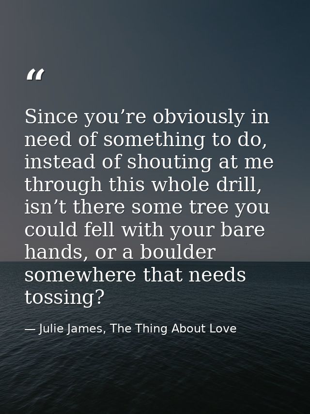 Since you’re obviously in need of something to do, instead of shouting at me through this whole drill, isn’t there some  — Julie James, The Thing About Love