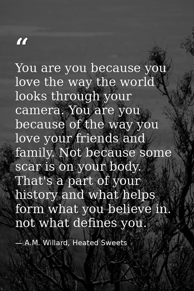 You are you because you love the way the world looks through your camera. You are you because of the way you love your f — A.M. Willard, Heated Sweets