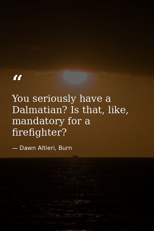 You seriously have a Dalmatian? Is that, like, mandatory for a firefighter? — Dawn Altieri, Burn