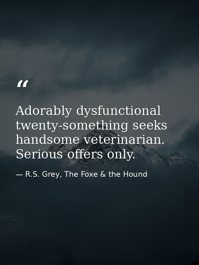 Adorably dysfunctional twenty-something seeks handsome veterinarian. Serious offers only. — R.S. Grey, The Foxe & the Hound