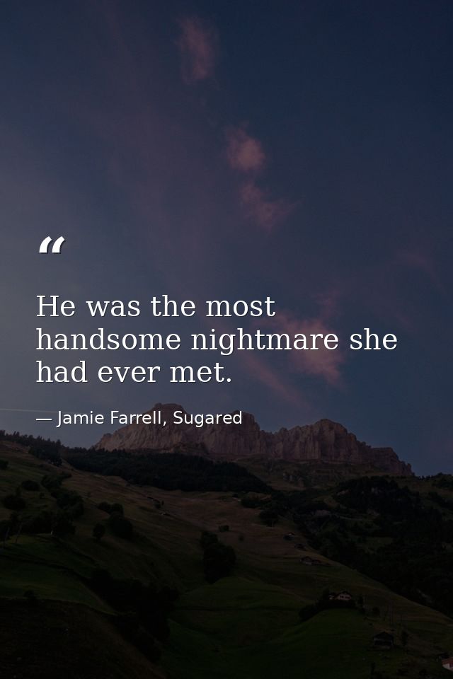 He was the most handsome nightmare she had ever met. — Jamie Farrell, Sugared