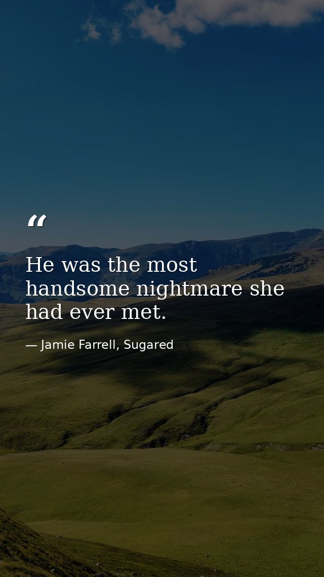 He was the most handsome nightmare she had ever met. — Jamie Farrell, Sugared