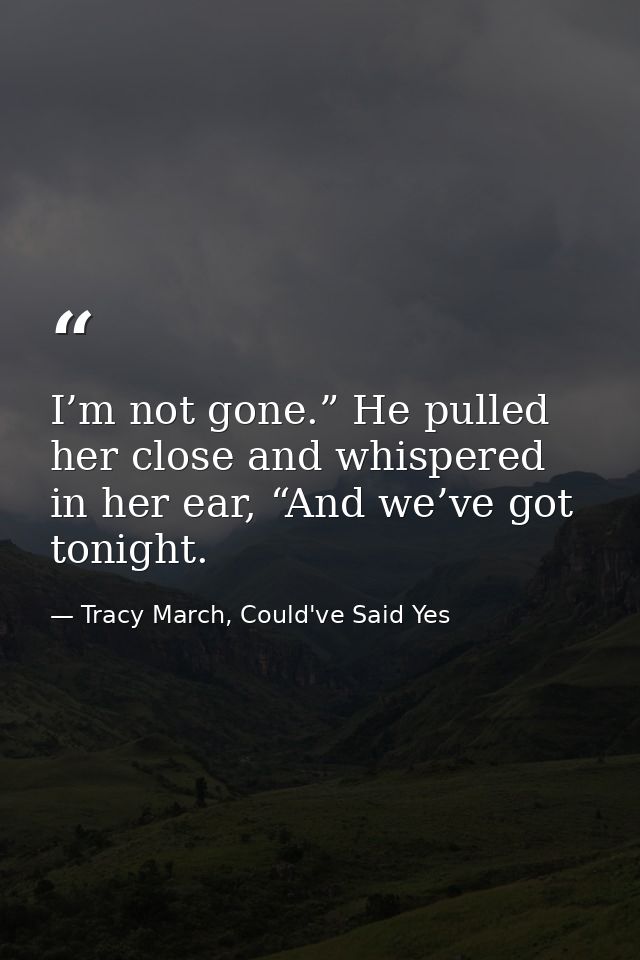 I’m not gone.” He pulled her close and whispered in her ear, “And we’ve got tonight. — Tracy March, Could've Said Yes