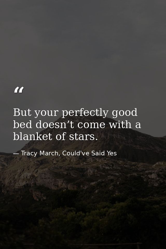 But your perfectly good bed doesn’t come with a blanket of stars. — Tracy March, Could've Said Yes