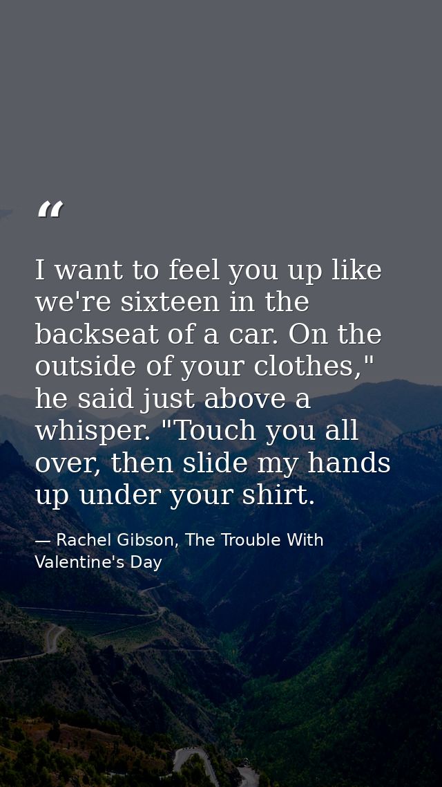 I want to feel you up like we're sixteen in the backseat of a car. On the outside of your clothes," he said just above a — Rachel Gibson, The Trouble With Valentine's Day