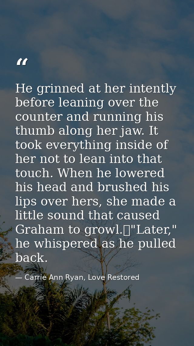 He grinned at her intently before leaning over the counter and running his thumb along her jaw. It took everything insid — Carrie Ann Ryan, Love Restored