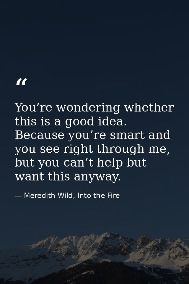 You’re wondering whether this is a good idea. Because you’re smart and you see right through me, but you can’t help but  — Meredith Wild, Into the Fire