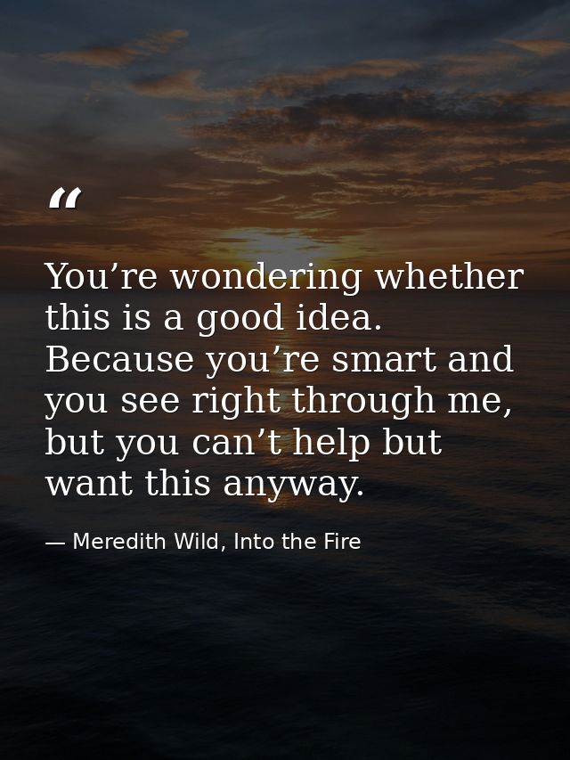 You’re wondering whether this is a good idea. Because you’re smart and you see right through me, but you can’t help but  — Meredith Wild, Into the Fire