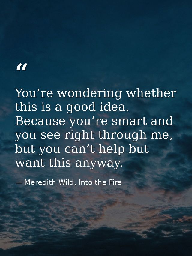 You’re wondering whether this is a good idea. Because you’re smart and you see right through me, but you can’t help but  — Meredith Wild, Into the Fire