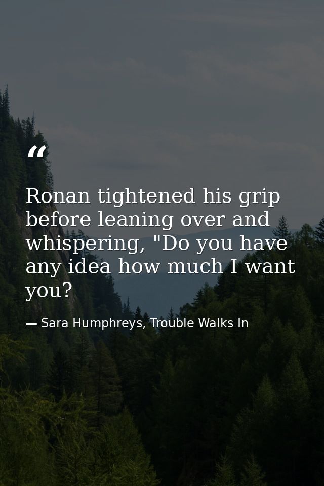 Ronan tightened his grip before leaning over and whispering, "Do you have any idea how much I want you? — Sara Humphreys, Trouble Walks In