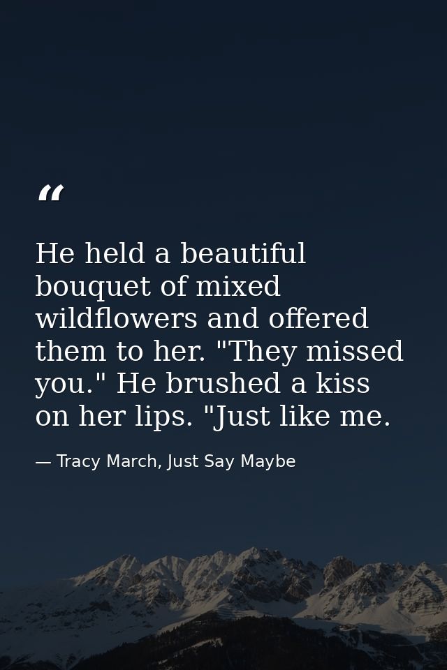 He held a beautiful bouquet of mixed wildflowers and offered them to her. "They missed you." He brushed a kiss on her li — Tracy March, Just Say Maybe