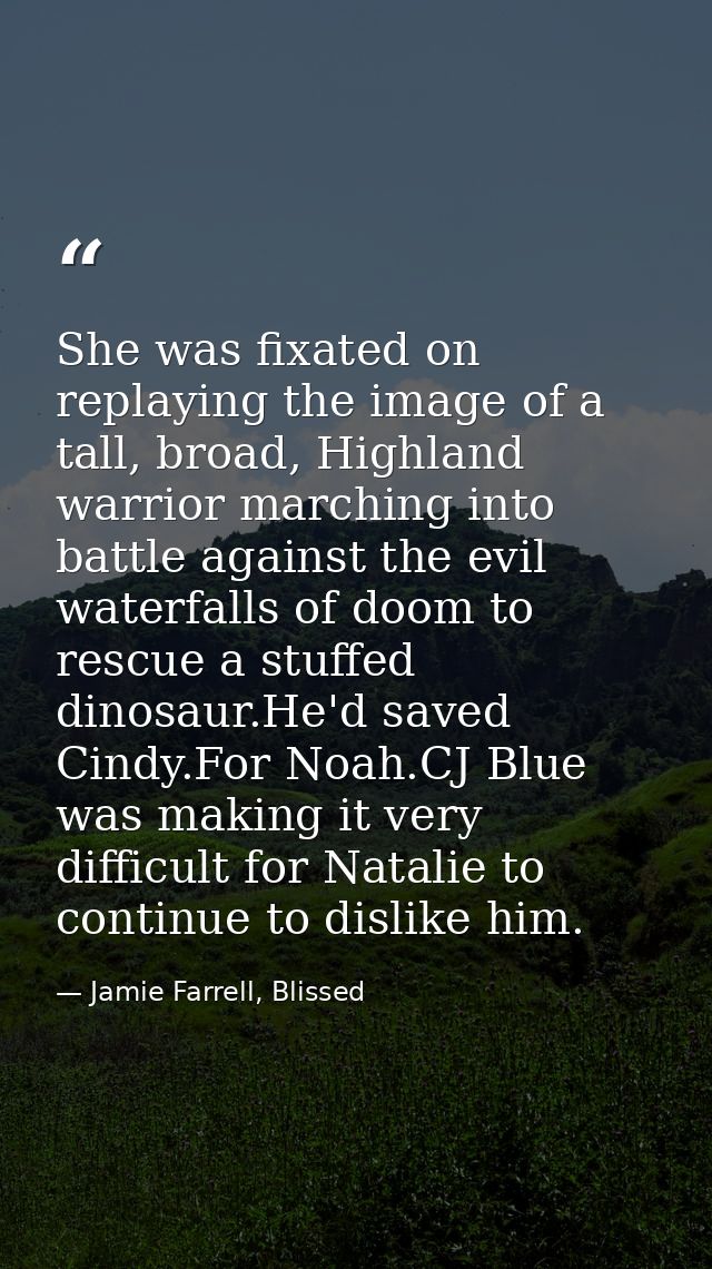 She was fixated on replaying the image of a tall, broad, Highland warrior marching into battle against the evil waterfal — Jamie Farrell, Blissed