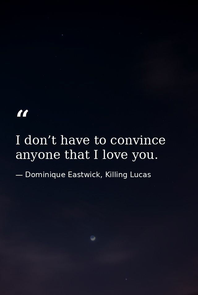 I don’t have to convince anyone that I love you. — Dominique Eastwick, Killing Lucas