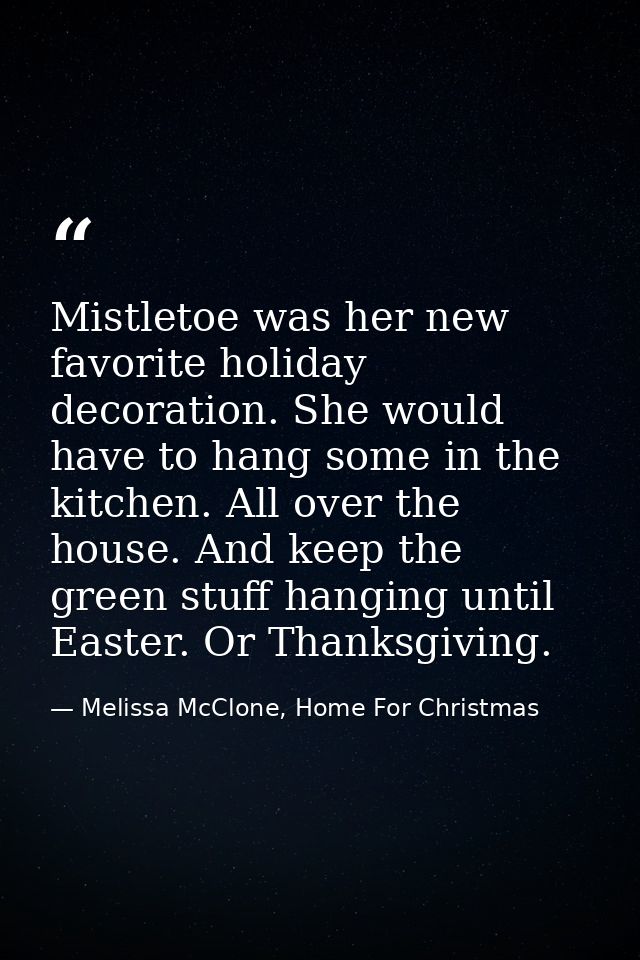 Mistletoe was her new favorite holiday decoration. She would have to hang some in the kitchen. All over the house. And k — Melissa McClone, Home For Christmas
