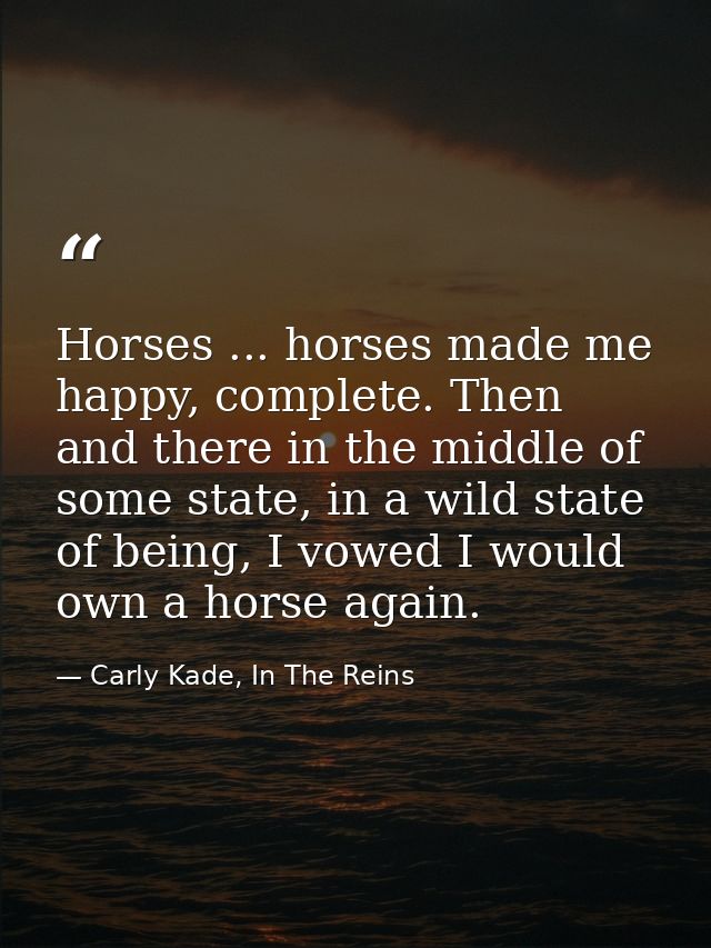 Horses ... horses made me happy, complete. Then and there in the middle of some state, in a wild state of being, I vowed — Carly Kade, In The Reins
