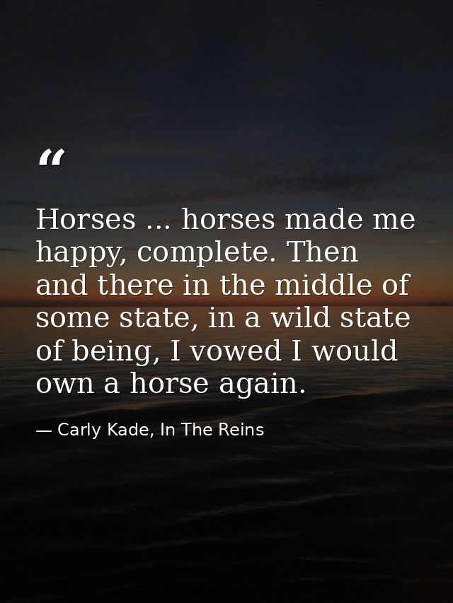 Horses ... horses made me happy, complete. Then and there in the middle of some state, in a wild state of being, I vowed — Carly Kade, In The Reins