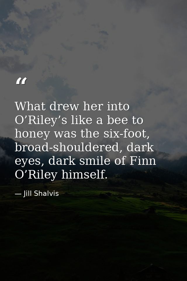 What drew her into O’Riley’s like a bee to honey was the six-foot, broad-shouldered, dark eyes, dark smile of Finn O’Ril — Jill Shalvis