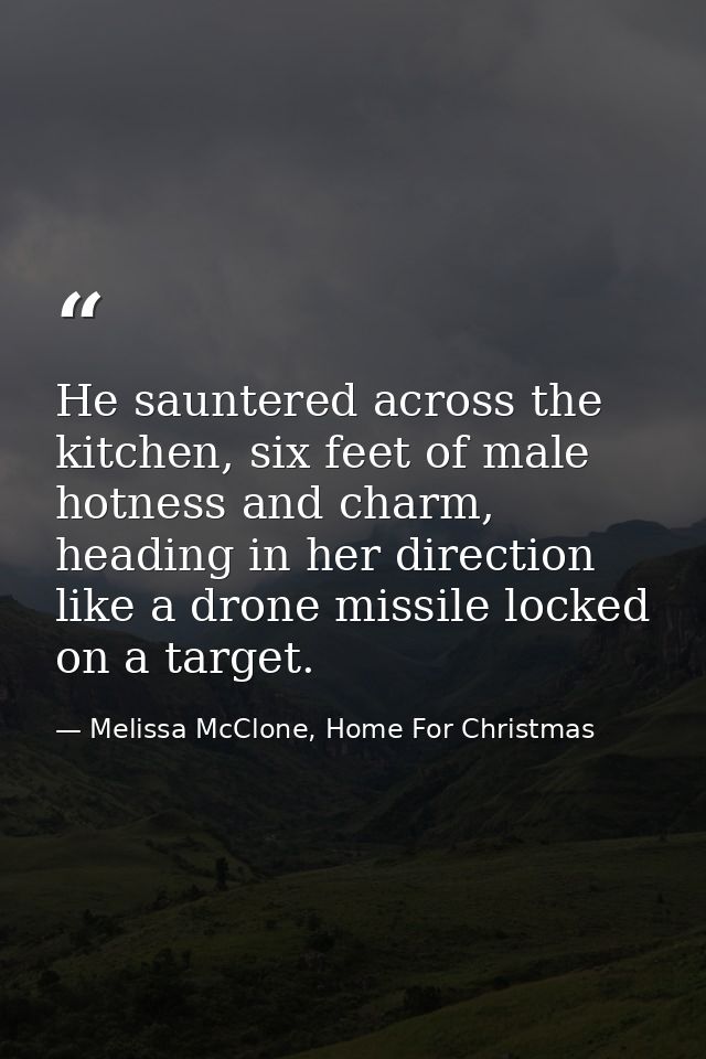 He sauntered across the kitchen, six feet of male hotness and charm, heading in her direction like a drone missile locke — Melissa McClone, Home For Christmas
