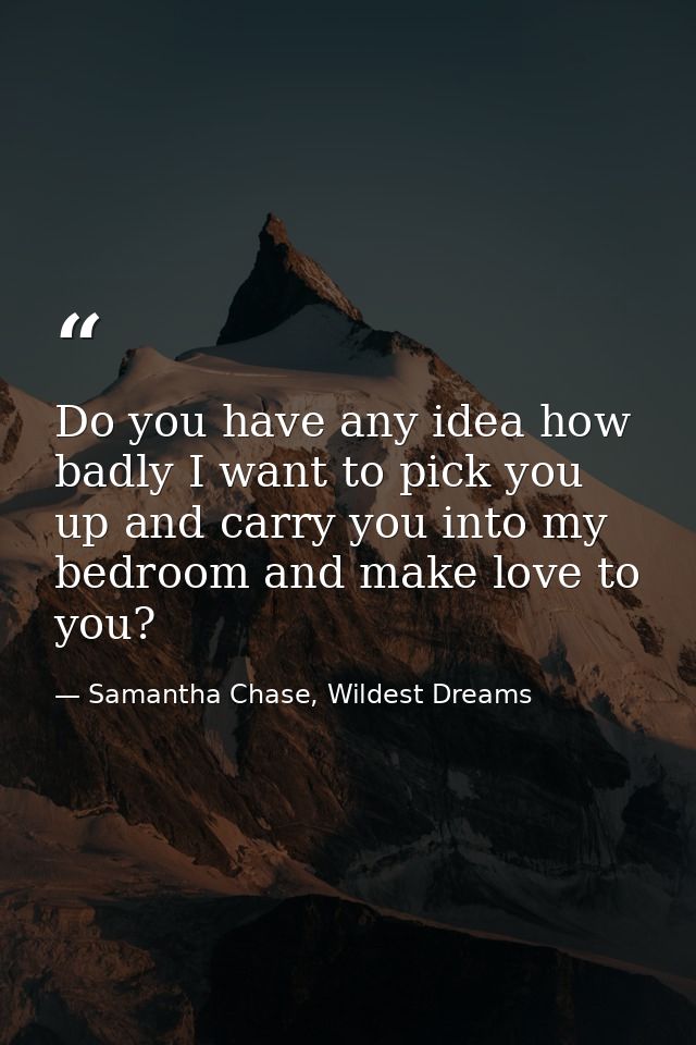 Do you have any idea how badly I want to pick you up and carry you into my bedroom and make love to you? — Samantha Chase, Wildest Dreams