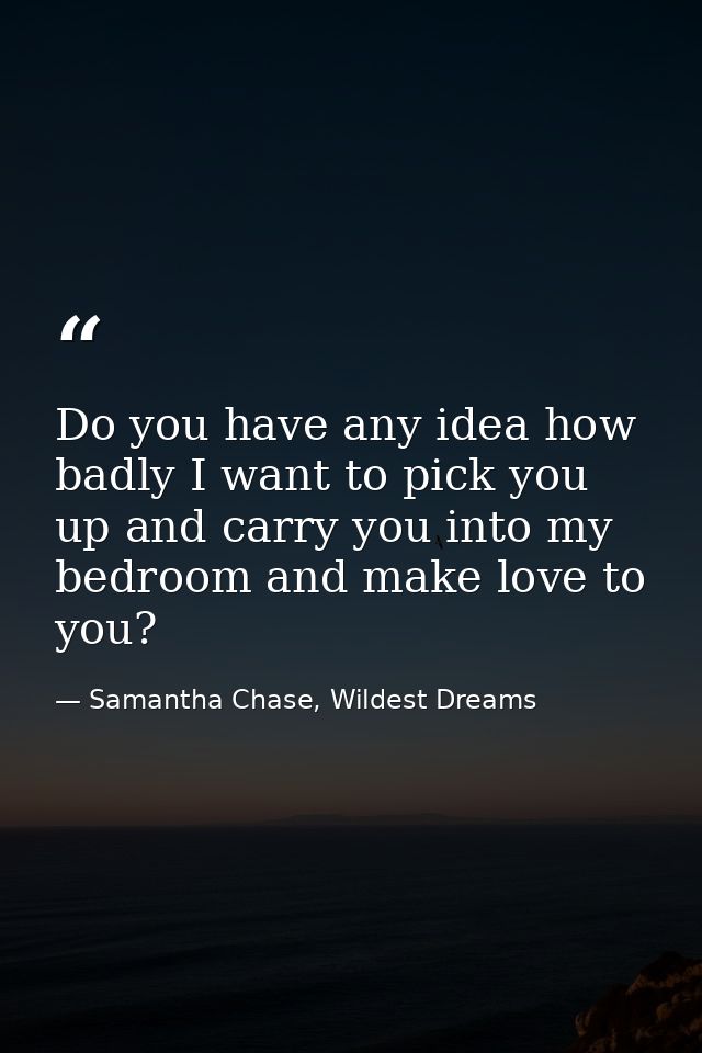 Do you have any idea how badly I want to pick you up and carry you into my bedroom and make love to you? — Samantha Chase, Wildest Dreams