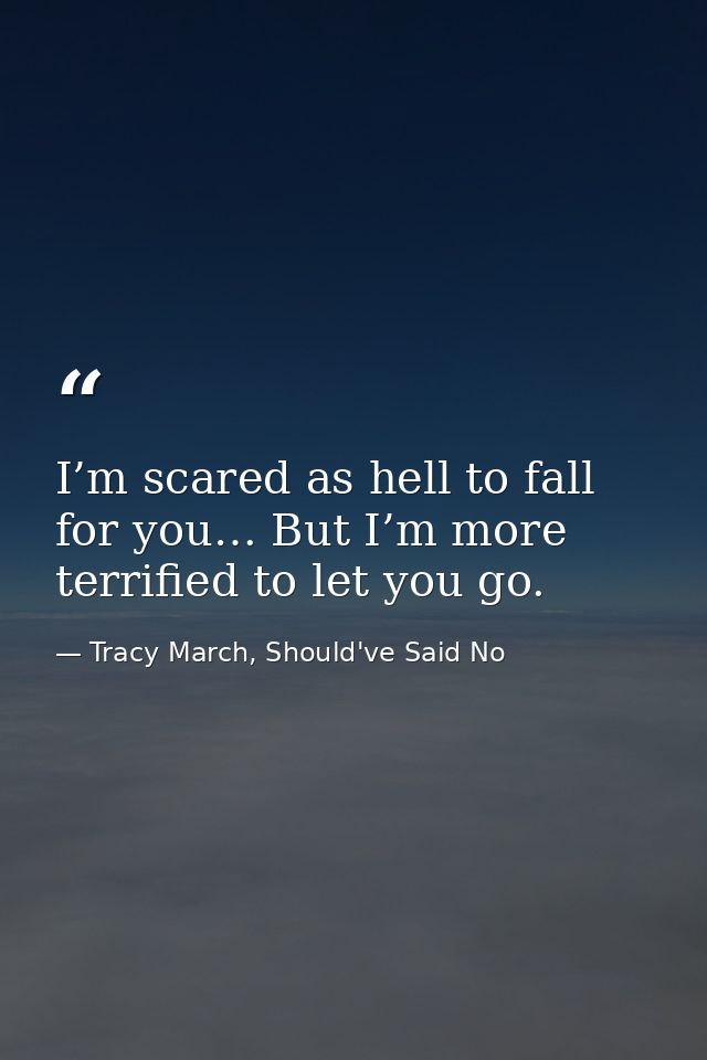 I’m scared as hell to fall for you… But I’m more terrified to let you go. — Tracy March, Should've Said No
