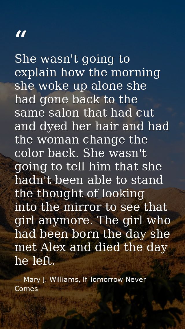 She wasn't going to explain how the morning she woke up alone she had gone back to the same salon that had cut and dyed  — Mary J. Williams, If Tomorrow Never Comes