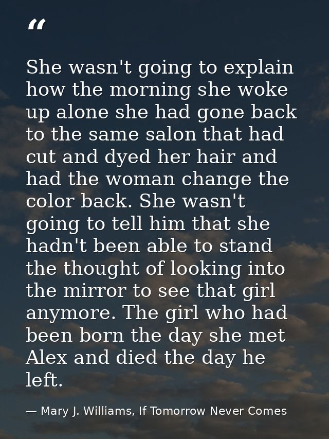She wasn't going to explain how the morning she woke up alone she had gone back to the same salon that had cut and dyed  — Mary J. Williams, If Tomorrow Never Comes