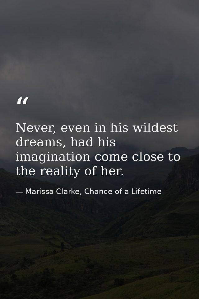 Never, even in his wildest dreams, had his imagination come close to the reality of her. — Marissa Clarke, Chance of a Lifetime