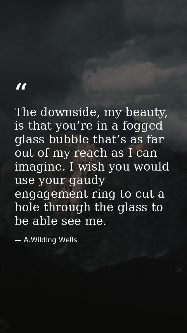 The downside, my beauty, is that you’re in a fogged glass bubble that’s as far out of my reach as I can imagine. I wish  — A.Wilding Wells