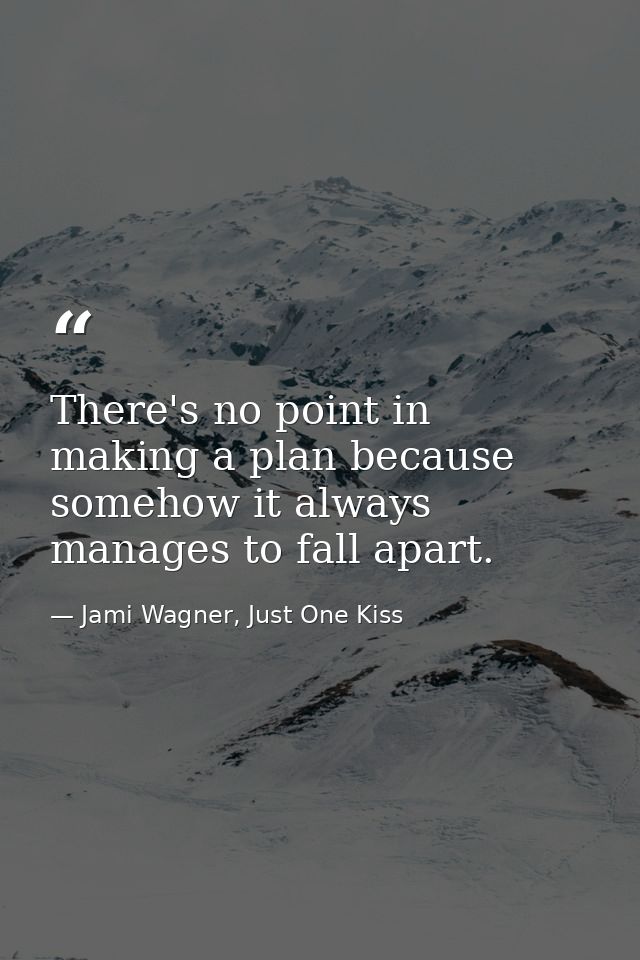 There's no point in making a plan because somehow it always manages to fall apart. — Jami Wagner, Just One Kiss