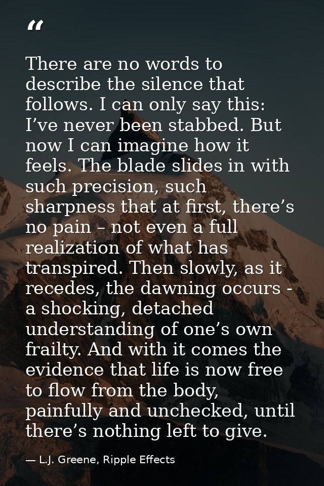 There are no words to describe the silence that follows. I can only say this: I’ve never been stabbed. But now I can ima — L.J. Greene, Ripple Effects