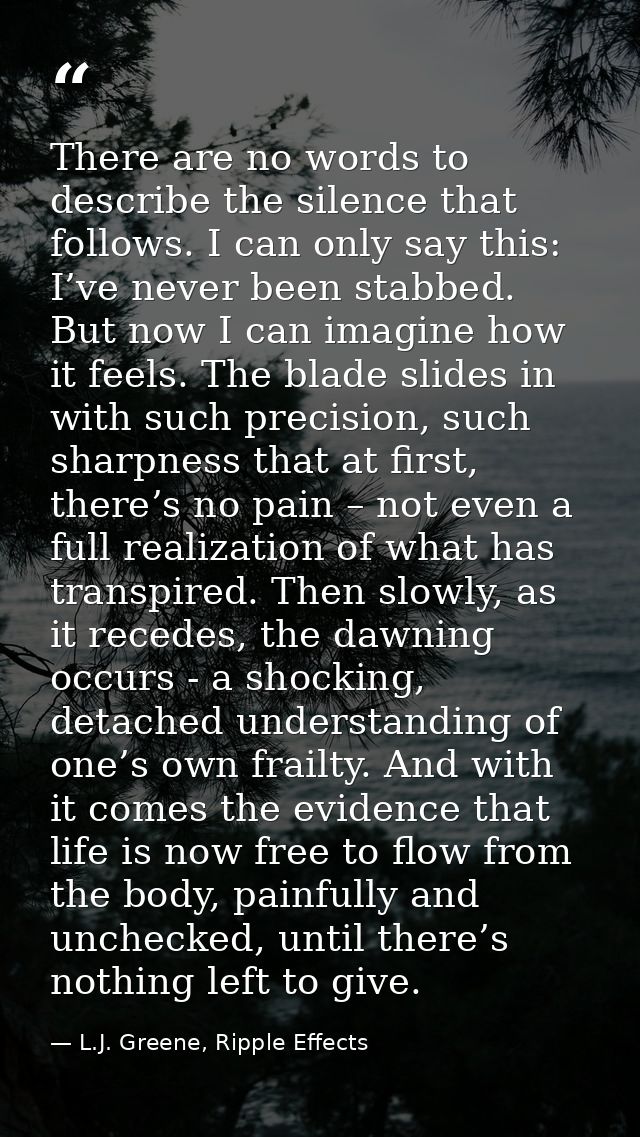 There are no words to describe the silence that follows. I can only say this: I’ve never been stabbed. But now I can ima — L.J. Greene, Ripple Effects