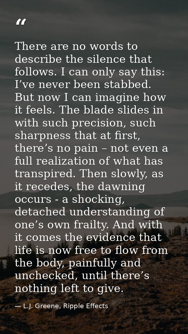 There are no words to describe the silence that follows. I can only say this: I’ve never been stabbed. But now I can ima — L.J. Greene, Ripple Effects