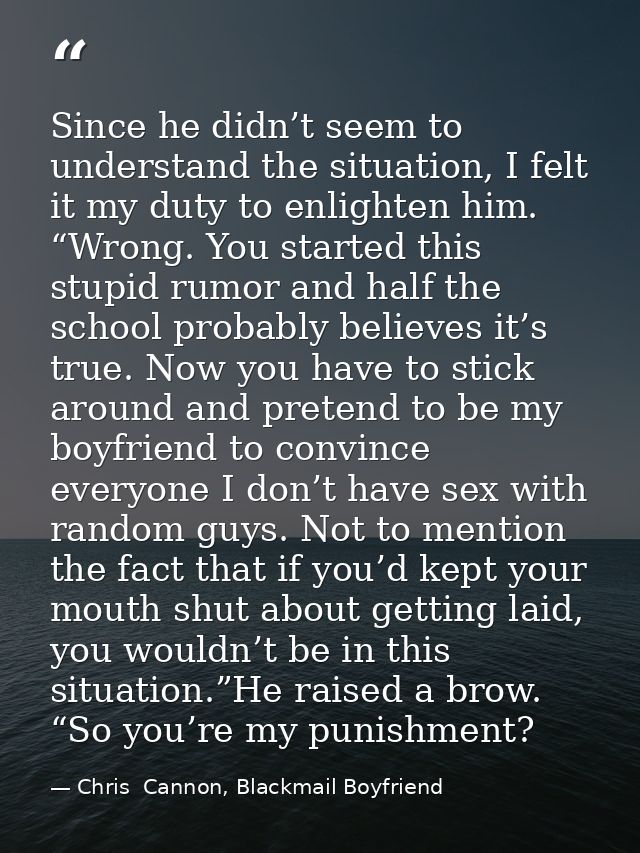 Since he didn’t seem to understand the situation, I felt it my duty to enlighten him. “Wrong. You started this stupid ru — Chris  Cannon, Blackmail Boyfriend