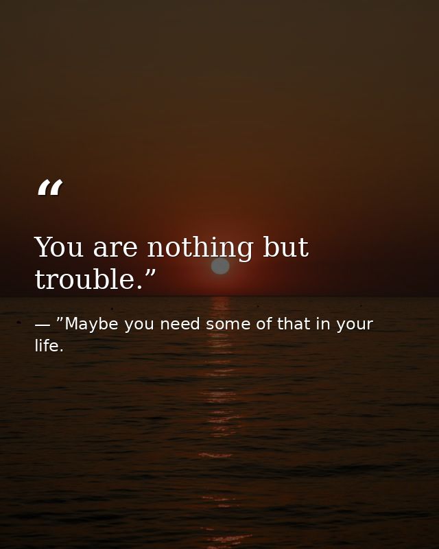You are nothing but trouble.” — ”Maybe you need some of that in your life.