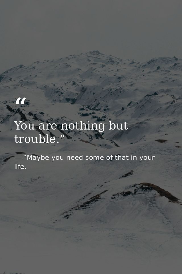 You are nothing but trouble.” — ”Maybe you need some of that in your life.