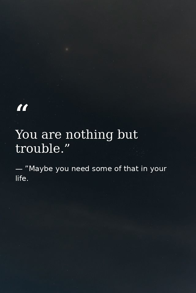 You are nothing but trouble.” — ”Maybe you need some of that in your life.