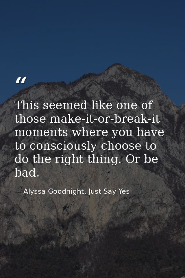 This seemed like one of those make-it-or-break-it moments where you have to consciously choose to do the right thing. Or — Alyssa Goodnight, Just Say Yes