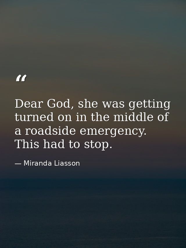 Dear God, she was getting turned on in the middle of a roadside emergency. This had to stop. — Miranda Liasson