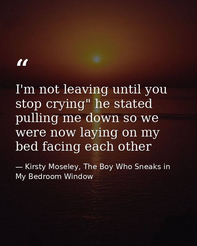 I'm not leaving until you stop crying" he stated pulling me down so we were now laying on my bed facing each other — Kirsty Moseley, The Boy Who Sneaks in My Bedroom Window