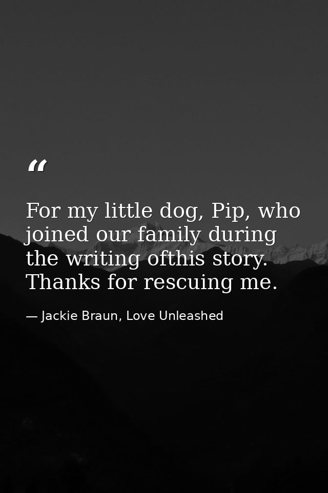 For my little dog, Pip, who joined our family during the writing ofthis story. Thanks for rescuing me. — Jackie Braun, Love Unleashed