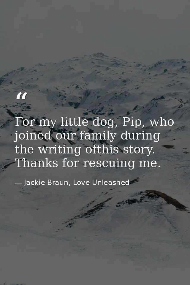 For my little dog, Pip, who joined our family during the writing ofthis story. Thanks for rescuing me. — Jackie Braun, Love Unleashed