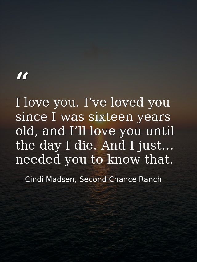 I love you. I’ve loved you since I was sixteen years old, and I’ll love you until the day I die. And I just… needed you  — Cindi Madsen, Second Chance Ranch